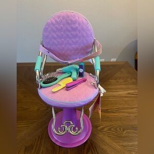 Doll Hair Styling Chair & Accessories Set – Fits 18” Dolls, Pink & Aqua